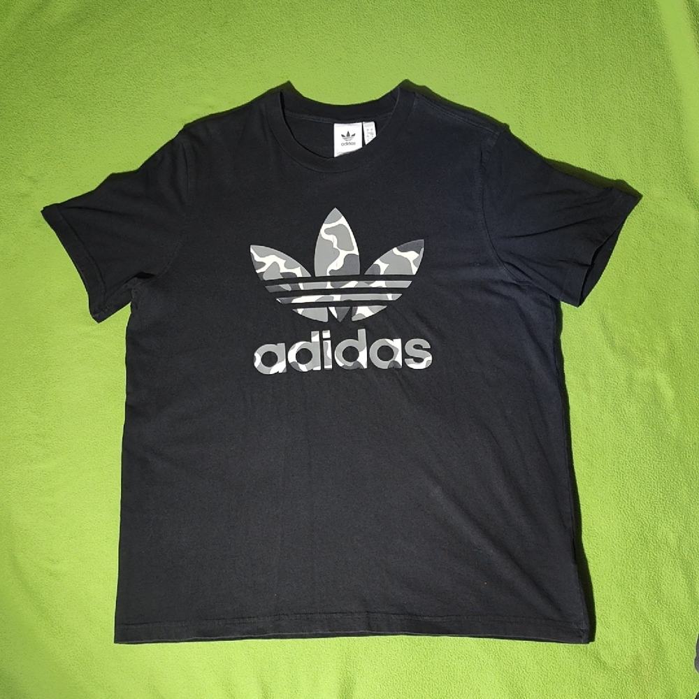 Adidas Black Short Sleeve Tee Black White Grey Camo Logo Large Size DH4779